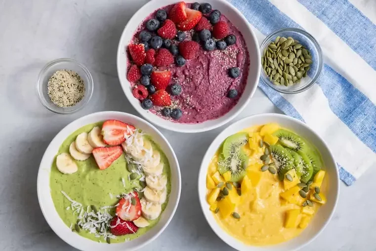 Smoothie of variety of fruit in bowl for healthy breakfast
