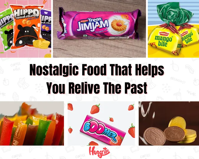 A collage of nostalgic food that transports you back in time and makes you relive the past.