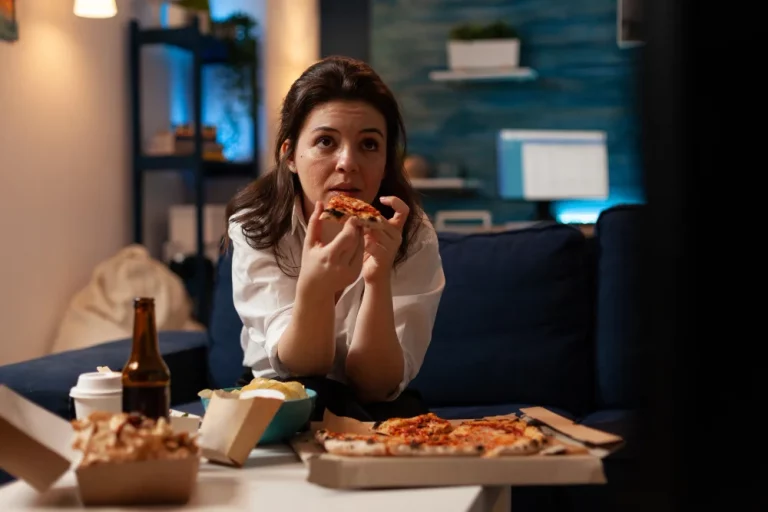 Woman craving for pizza at late night